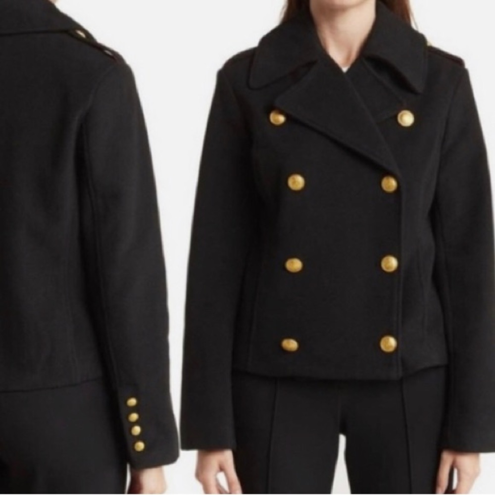 Rebecca Minkoff Double Breasted Cropped Gold Tone Button Epaulet Peacoat NWT